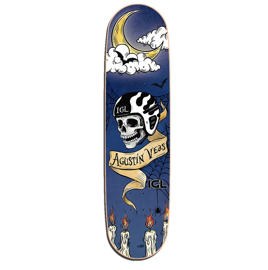 Tabla de skate color azul con dibujo modelo agustin veas marca igl