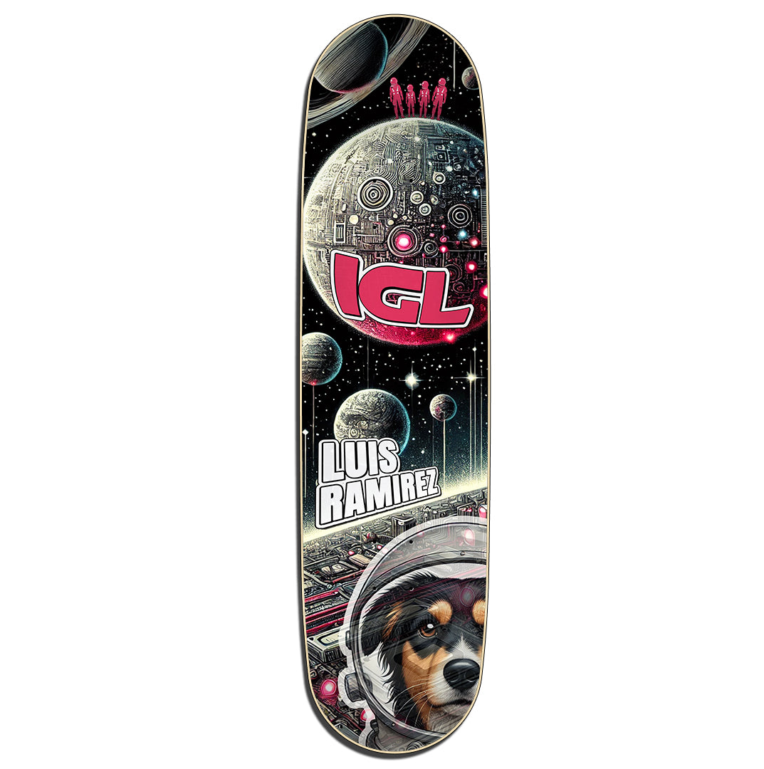 Skate grafica espacio con perro astronauta modelo luis ramirez marca chilena igl