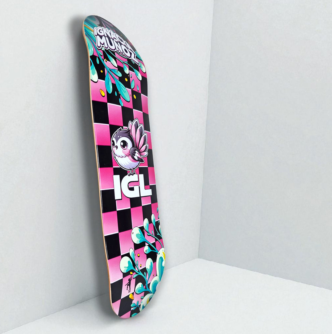 skateboard rosado con negro pro modelo ignacia muñoz