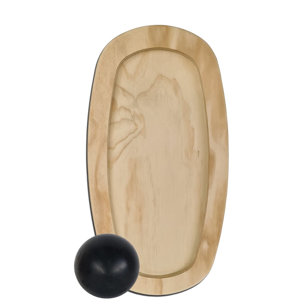 Tabla de Equilibrio de madera vista de abajo con pelota para hacer equilibrio