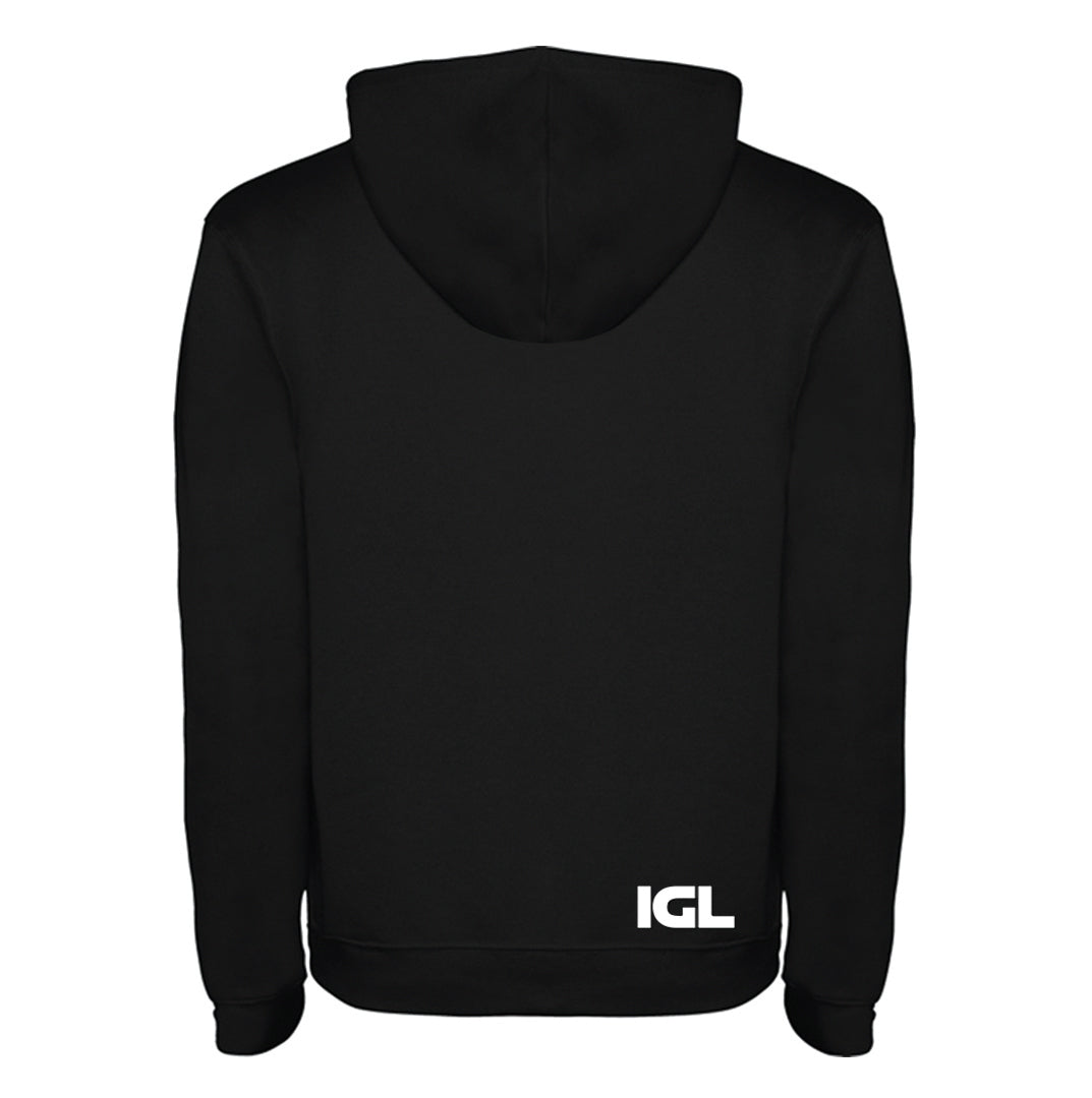 Poleron negro igl con capucha reverso logo blanco