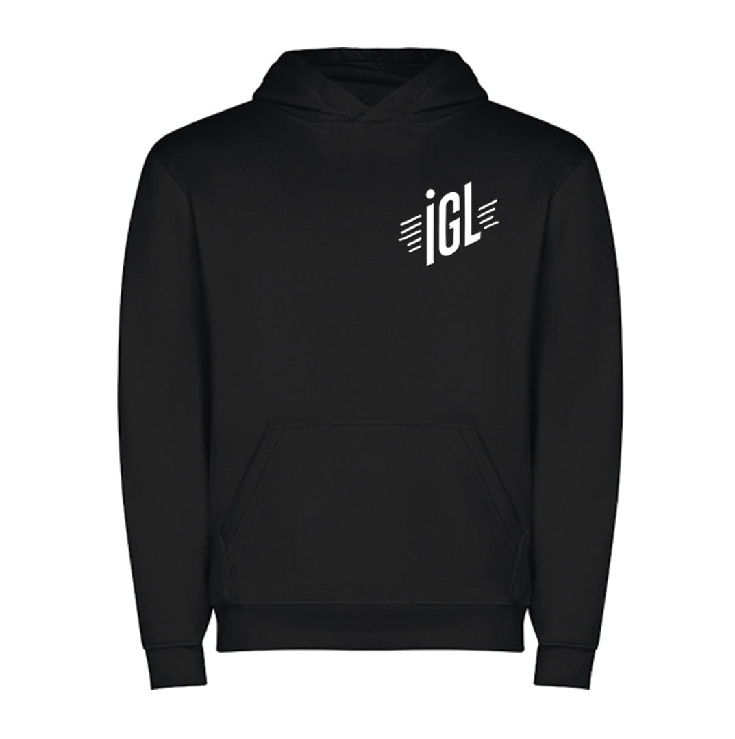 Poleron negro con gorro niño marca igl modelo ave logo blanco