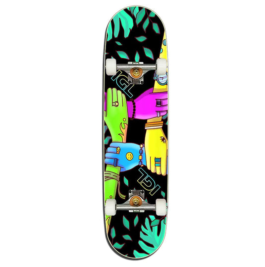 Tabla de skate armada de color negro con manos de colores