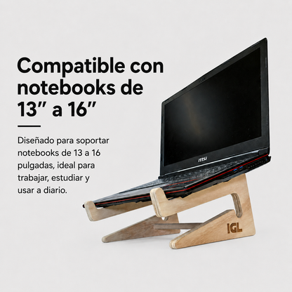 notebook sobre soporte de madera compatible de 13 a 16 pulgadas