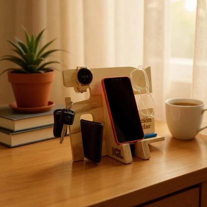 Producto de madera para guardar cosas personales como celular llaves reloj