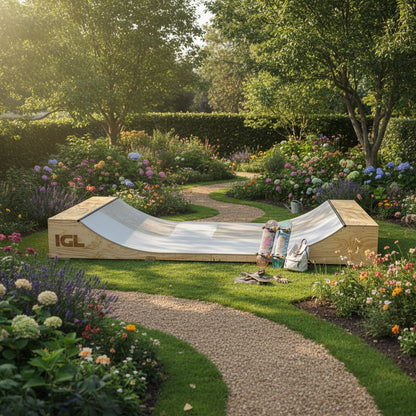 Rampa de skate instalada en el patio de una casa