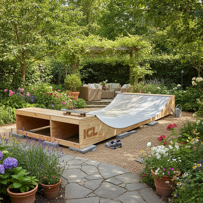 Mini ramp para skatede madera en el jardin