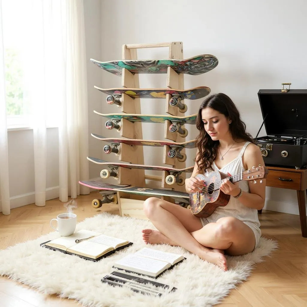 Rack de madera para guardar skateboards en elhogar