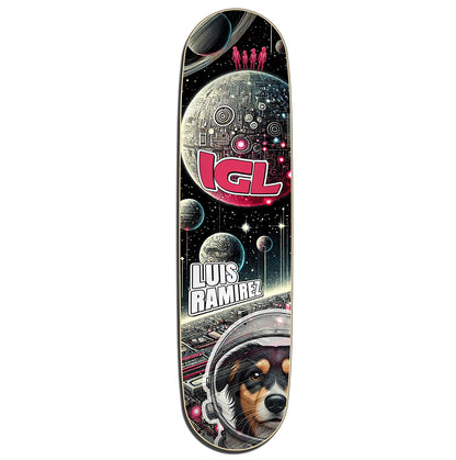 Skate grafica espacio con perro astronauta modelo luis ramirez marca chilena igl