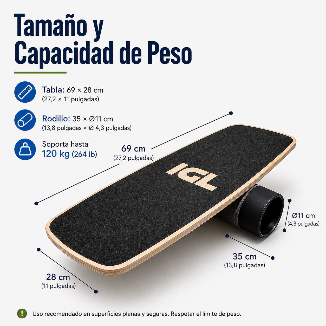 tabla de equilibriocon lija negra y logo igl con tubo