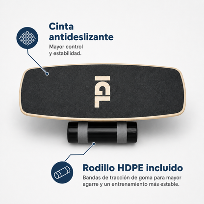 balance board de madera con cinta antideslizante y rodillo hdpe