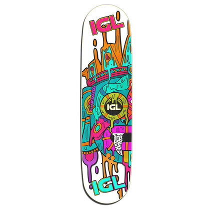 Tabla de skate fondo blanco con diseño azteca de colores